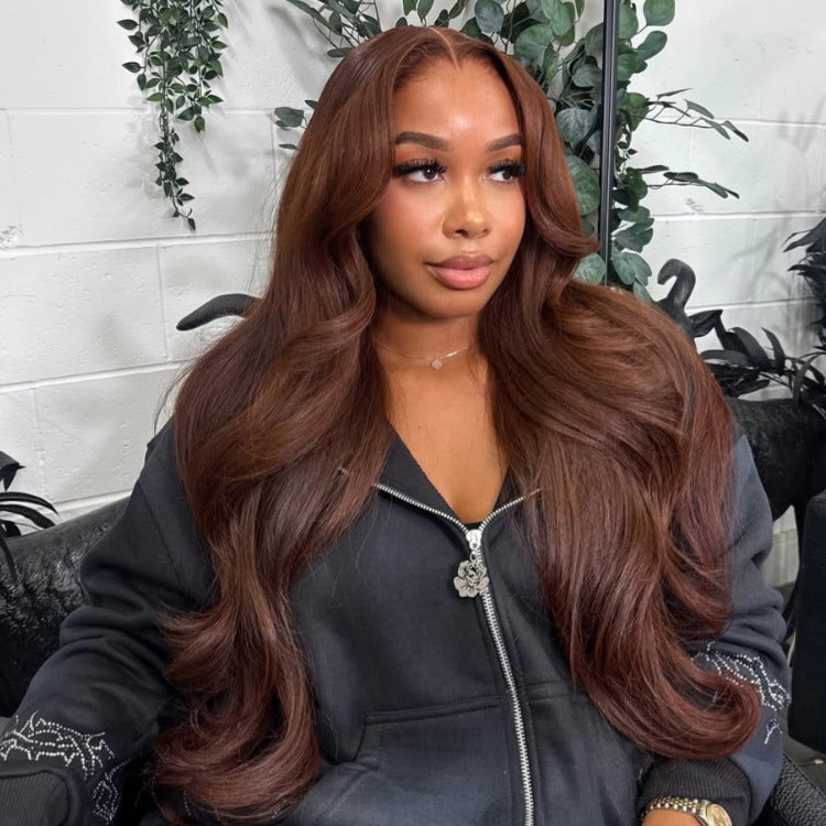 Autumn Chestnut Brown Color Body Wave Human Hair Wear Go Glueless Wig - Rafarada