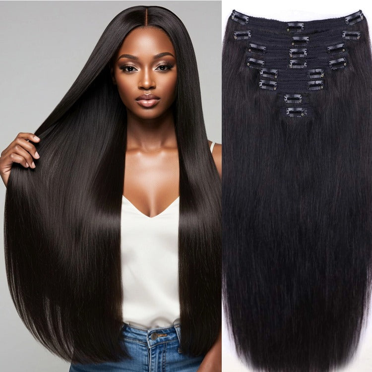 Silky Straight Clip-In Hair Extensions Seamless Clip-In 100% Human Hair- Rafarada