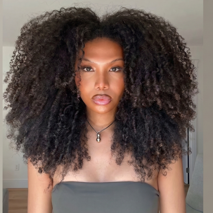 Glueless Lace Voluminous Kinky Coil Curls Human Hair Ombre Brown End Color Wigs for Women - Rafarada