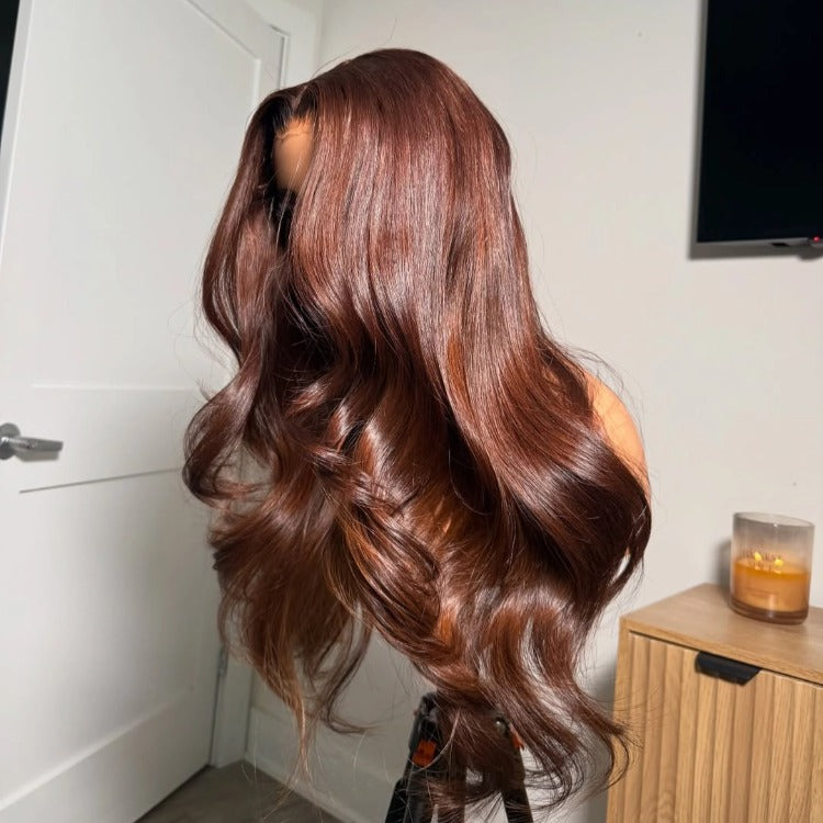 Warm Brown Body Wave Human Hair Wig Color Lace Front Wig - Rafarada