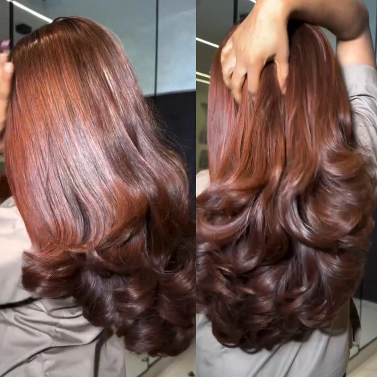Copper Red Body Wave Lace Front Human Hair Wigs High Density Brown End Curl Wig for Women HD Lace Frontal Glueless Wig - Rafarada