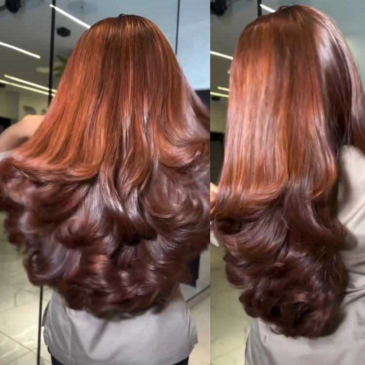 Copper Red Body Wave Lace Front Human Hair Wigs High Density Brown End Curl Wig for Women HD Lace Frontal Glueless Wig - Rafarada