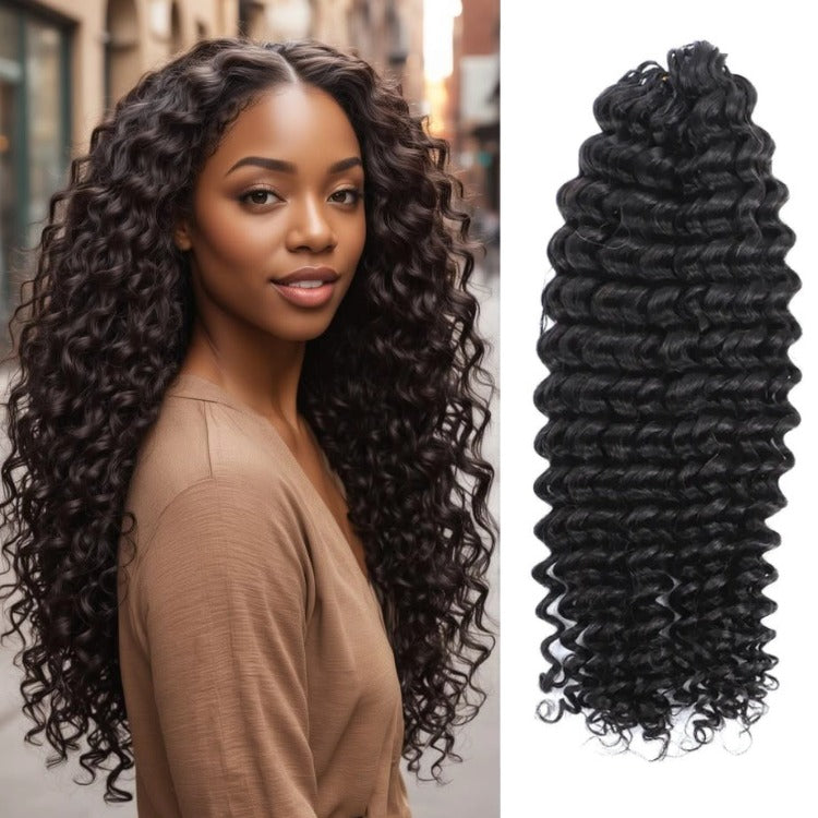 Deep Wave Crochet Human Hair Extensions 100% Human Raw Hair For Crochet Locs Black Color - Rafarada