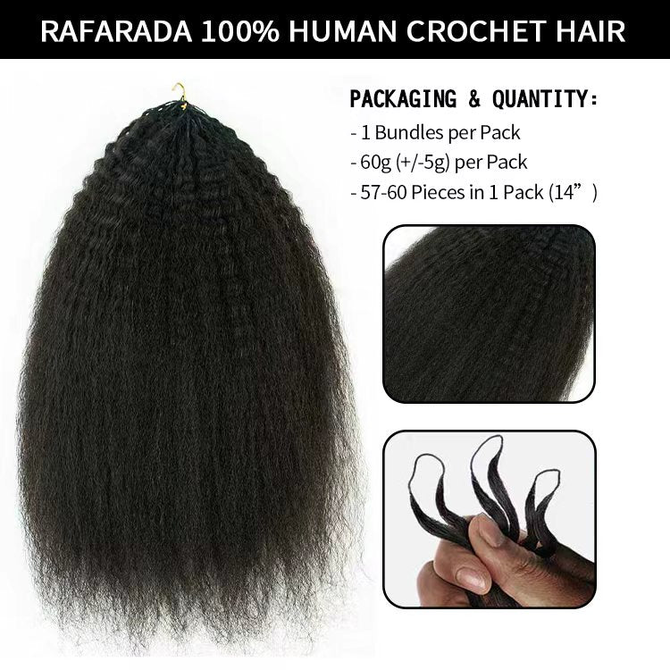 Crochet Hair Kinky Straight Feather Crochet Human Hair Extensions- Rafarada
