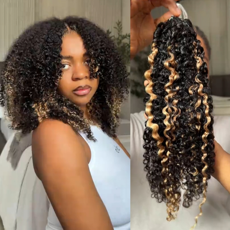 Rafarada Hair Kinky Coily Feather Hair Extensions Natural Black Mixed Light Brown Micro Link Fusion Hair - Rafarada
