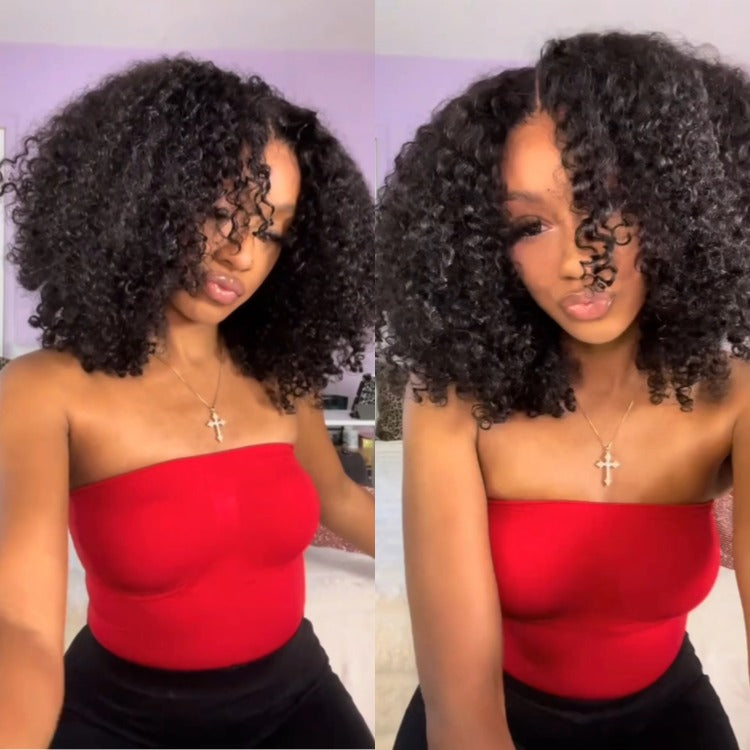 Bob Kinky Curly Hair Wig Mini Knots Pre-plucked Hairline Pre Cut Lace Wig - Rafarada