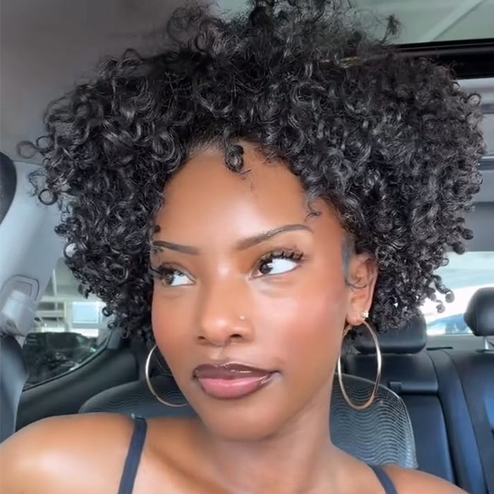 Breathable Full Lace Pixie Cut Curly Bob Ready to Wear Summer Jerry Curly Wig - Rafarada