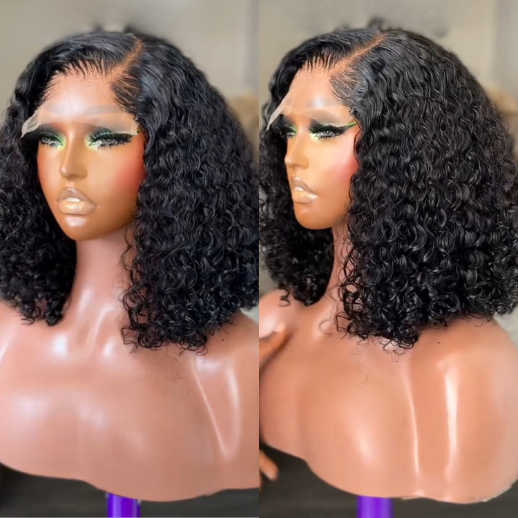 Deep Curly Lace Front Human Hair Wigs Natural Black Glueless HD Transparent Lace Frontal Wig - Rafarada
