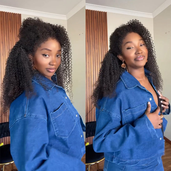 Voluminous #30 Auburn Brown Kinky Curly Wig Natural Edges Looking Side Part Fluffy Long Wig - Rafarada