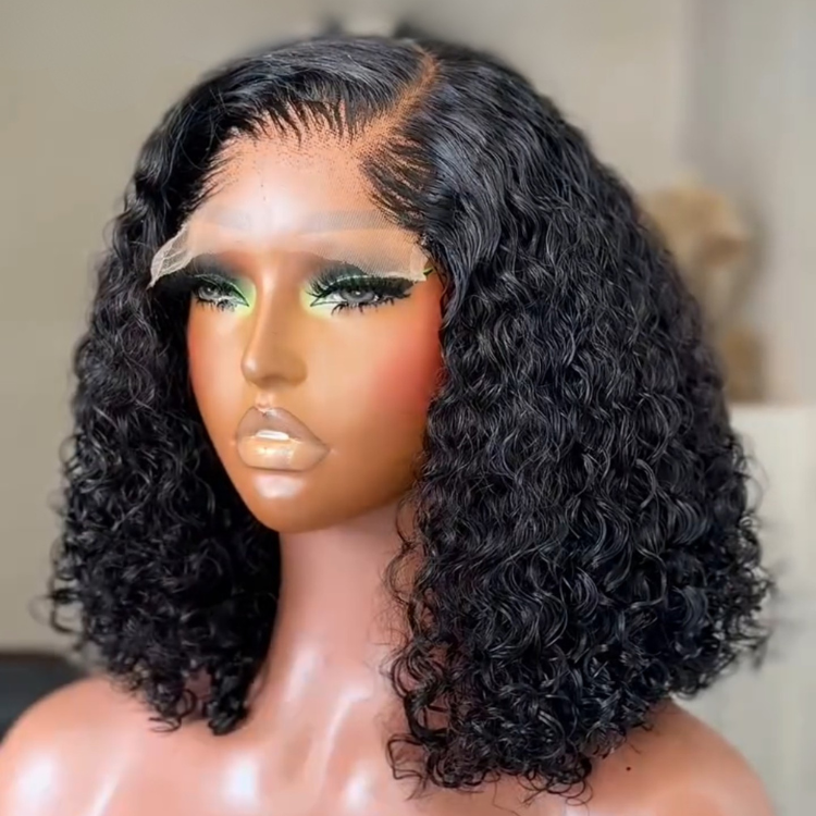 Deep Curly Lace Front Human Hair Wigs Natural Black Glueless HD Transparent Lace Frontal Wig - Rafarada