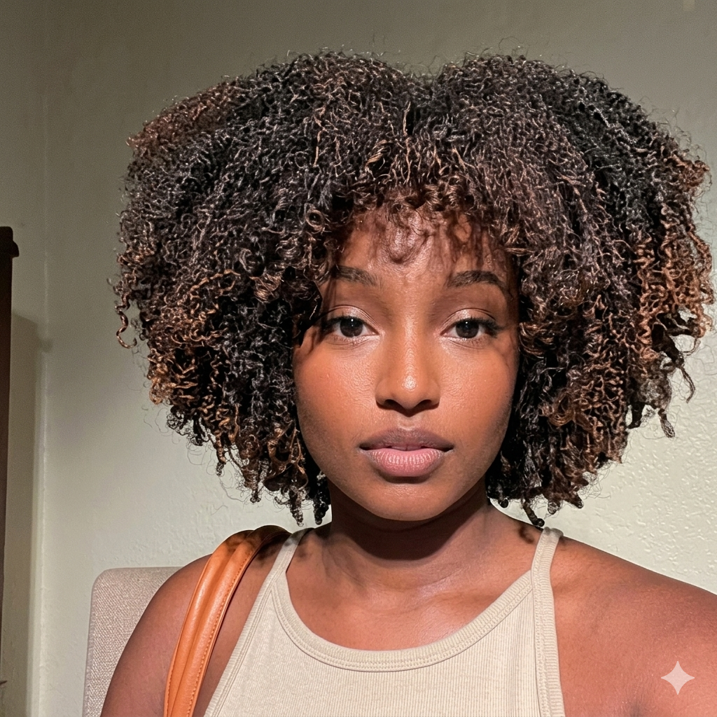 Realistic 4C Afro Coily Wig with Bangs Ombre Brown Highlights Kinky Curly Voluminous Short Bob Wig - Rafarada