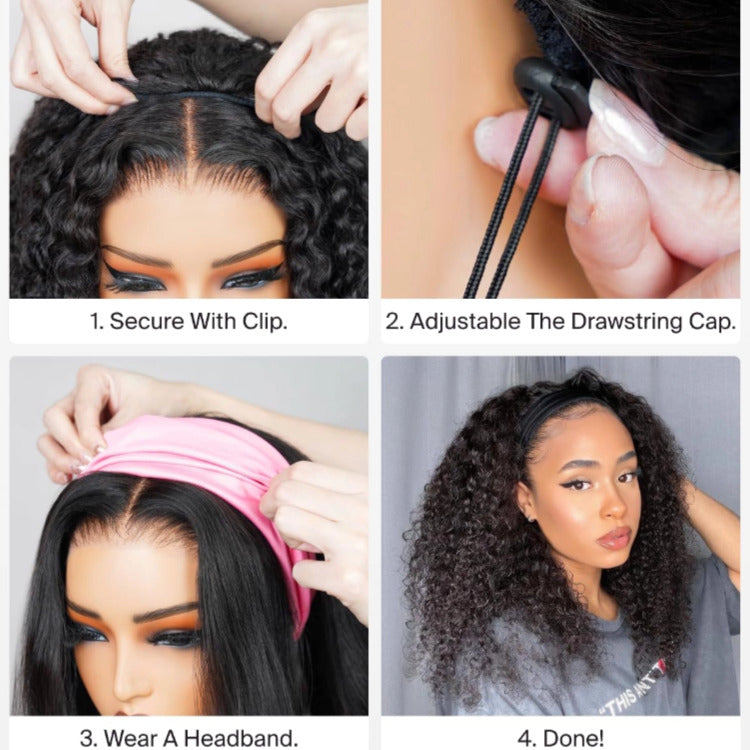 3-In-1 Half Wig 220% Density Kinky Curly Glueless Flexi-Fit Drawstring Wig - Rafarada