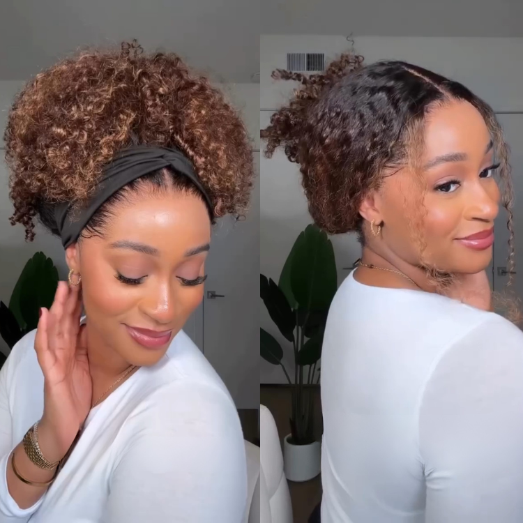 Honey Blonde Highlight Afro Curly Lace Frontal Wig Pre-Plucked Natural Hairline with Baby Hair 100% Raw Human Hair Ombre Piano Color Curly Wig - Rafarada