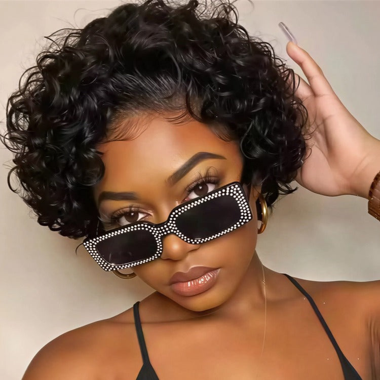 Short Pixie Cut Lace Front Human Hair Wigs for Black Women Pre Plucked with Baby Hair Glueless Jerry Curly Short Bob Wig Natural Black - Rafarada