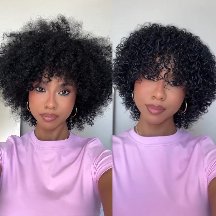 Afro Curly Skin Base Wig Full Mechanism Human Hair Wig With Bangs- Rafarada