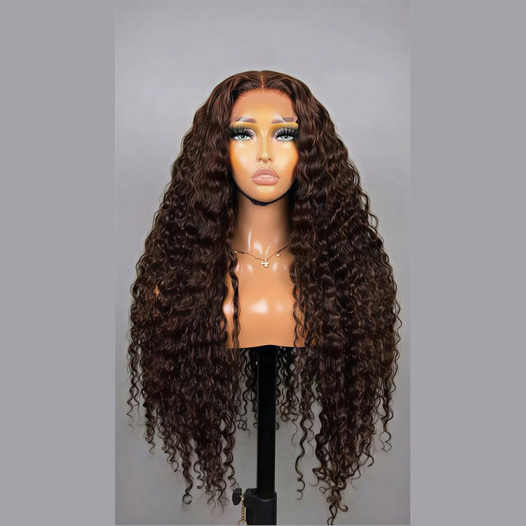 Chocolate Brown Deep Wave Wigs HD Transparent Lace Frontal Human Hair Wigs - Rafarada