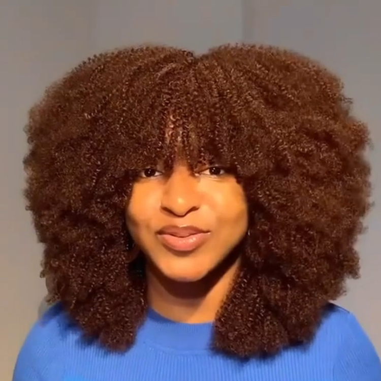 Honey Blonde Kinky Curly Wig with Bangs - Voluminous Afro Curly Glueless Human Hair Wig- Rafarada
