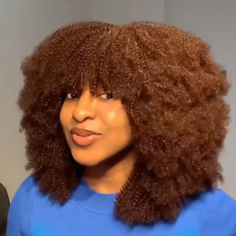 Honey Blonde Kinky Curly Wig with Bangs - Voluminous Afro Curly Glueless Human Hair Wig- Rafarada