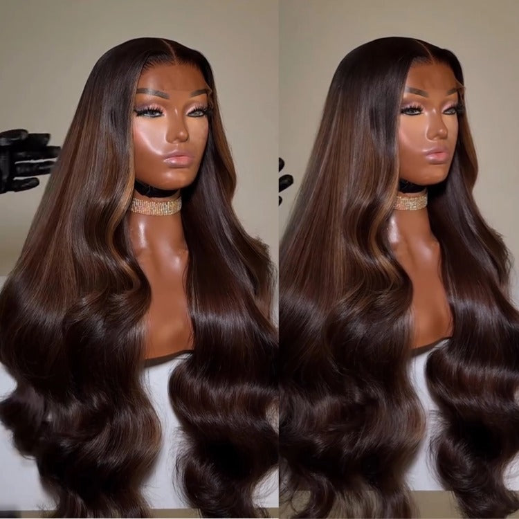 Dark Brown Half Body Wave Wig Pre-Plucked HD Lace Front Human Hair Wig- Rafarada
