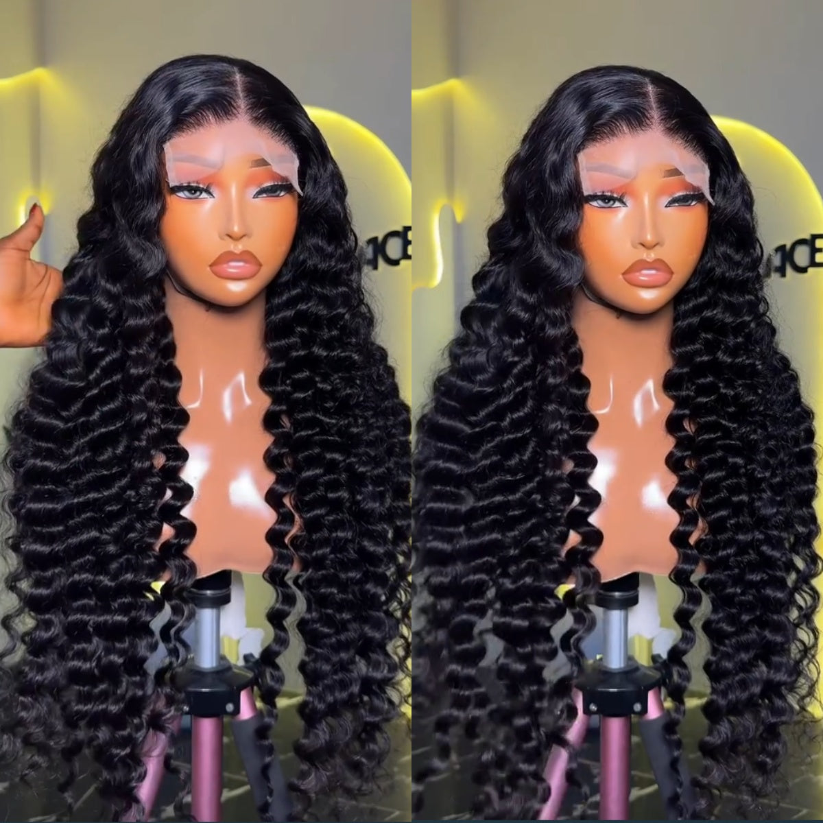 Deep Wave Glueless HD Transparent Lace Front Wig Pre Plucked Pre Bleached Human Hair Wig - Rafarada