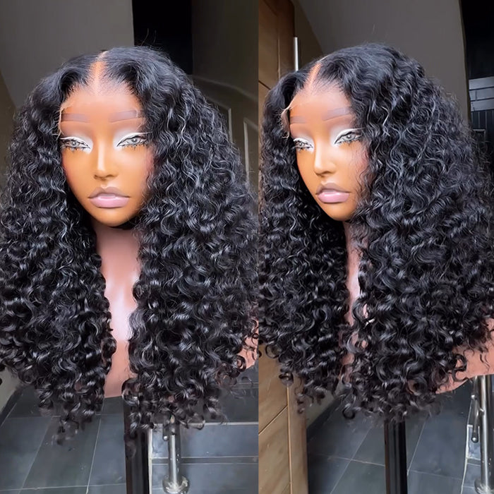 Lace Front Human Hair Wigs Water Wave Natural Black HD Transparent Lace Frontal Wig Deep Curly Human Hair Wigs for Women - Rafarada