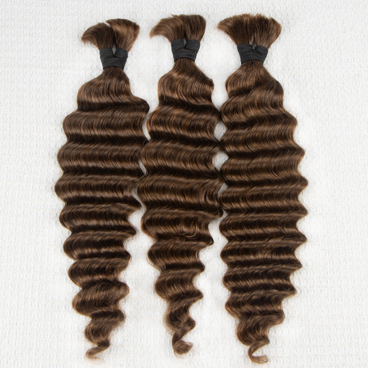 Caramel Brown Color Deep Wave Bulk Human Braiding Hair Extensions - Rafarada