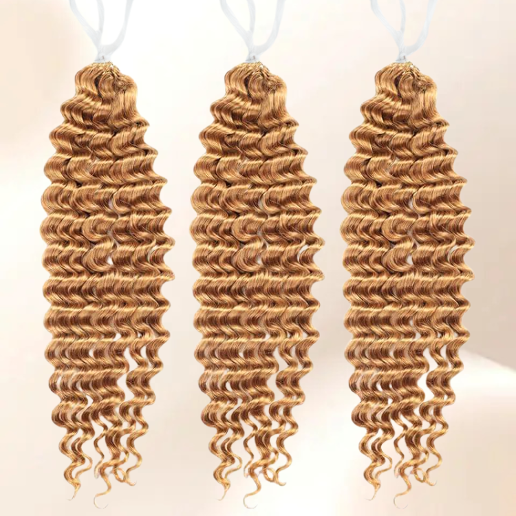 Honey Blonde Deep Wave Feather Crochet Hair #27 Golden Blonde Curly Weave 100% Premium Human Hair Extensions - Rafarada
