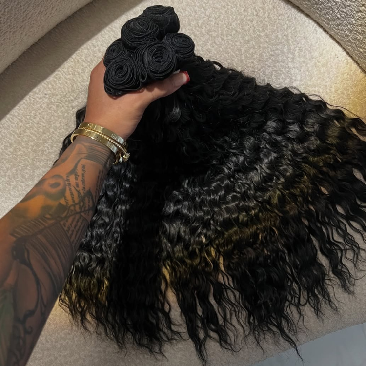 Premium Deep Wave Bundles Soft & Bouncy Human Hair Weft Natural Black 1B Unprocessed Wavy Hair Extensions- Rafarada