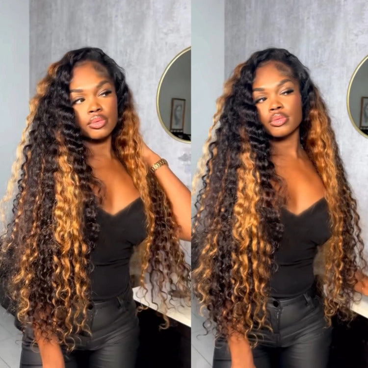 Highlight Honey Blonde Color Deep Wave Human Hair Wig Lace Front Wig - Rafarada