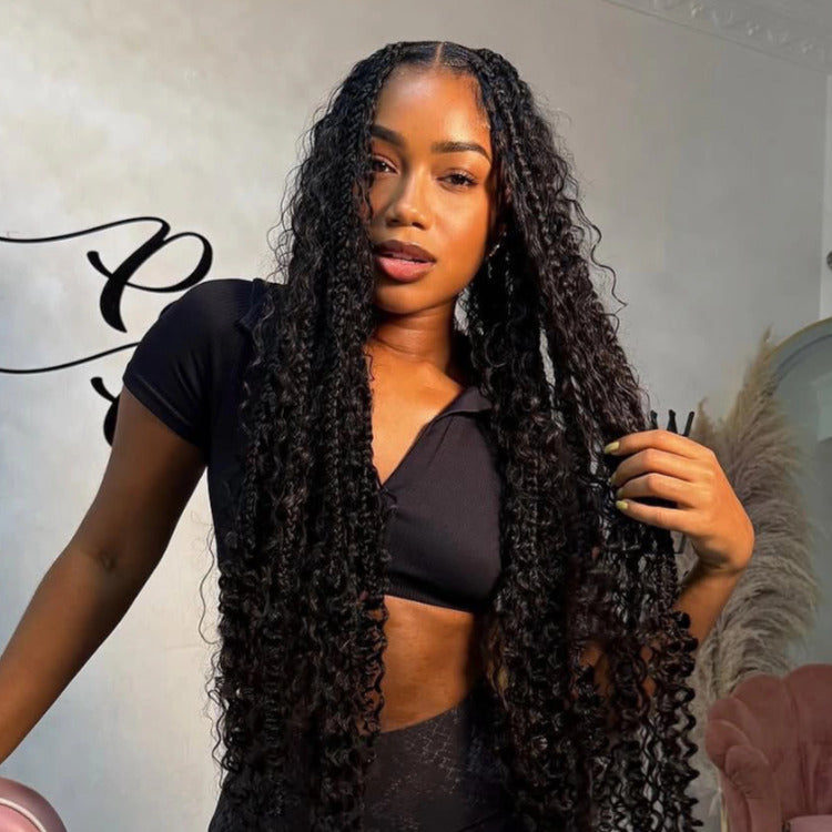 Deep Wave Crochet Human Hair Extensions 100% Human Braiding Hair For Crochet Braids & Locs Black Color - Rafarada