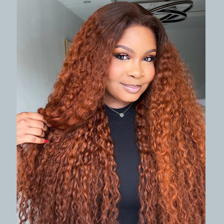 Ombre Dark Brown Ginger Lace Front Wig Water Wave Human Hair Wig - Rafarada