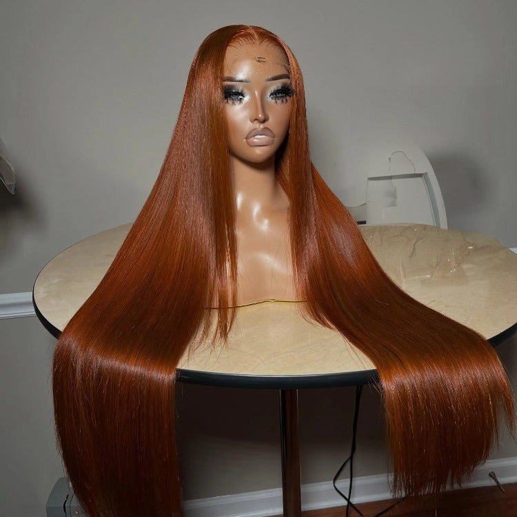 Ginger Color Straight Hair Lace Front Wig Pre-Plucked 100% Human Hair - Rafarada