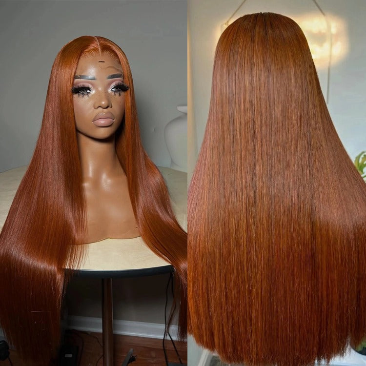 Ginger Color Straight Hair Lace Front Wig Pre-Plucked 100% Human Hair - Rafarada