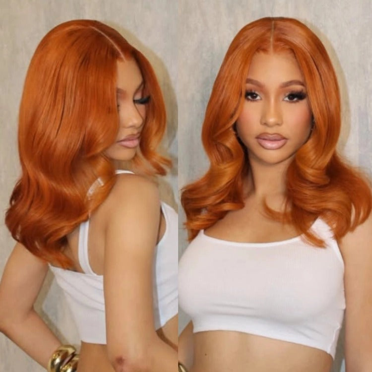 Ginger Orange Color Bob Body Wave Human Hair Wig HD Lace Front Wigs - Rafarada