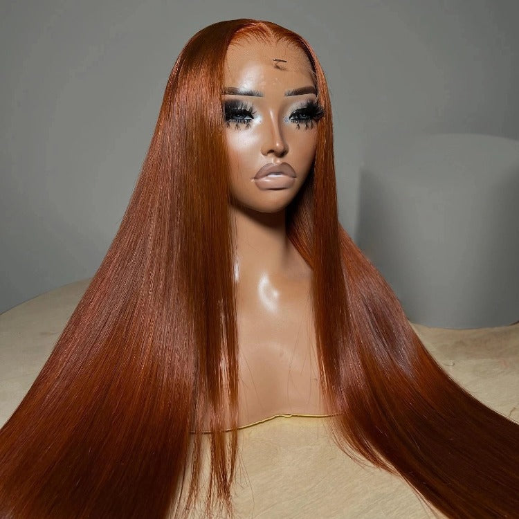 Ginger Color Straight Hair Lace Front Wig Pre-Plucked 100% Human Hair - Rafarada