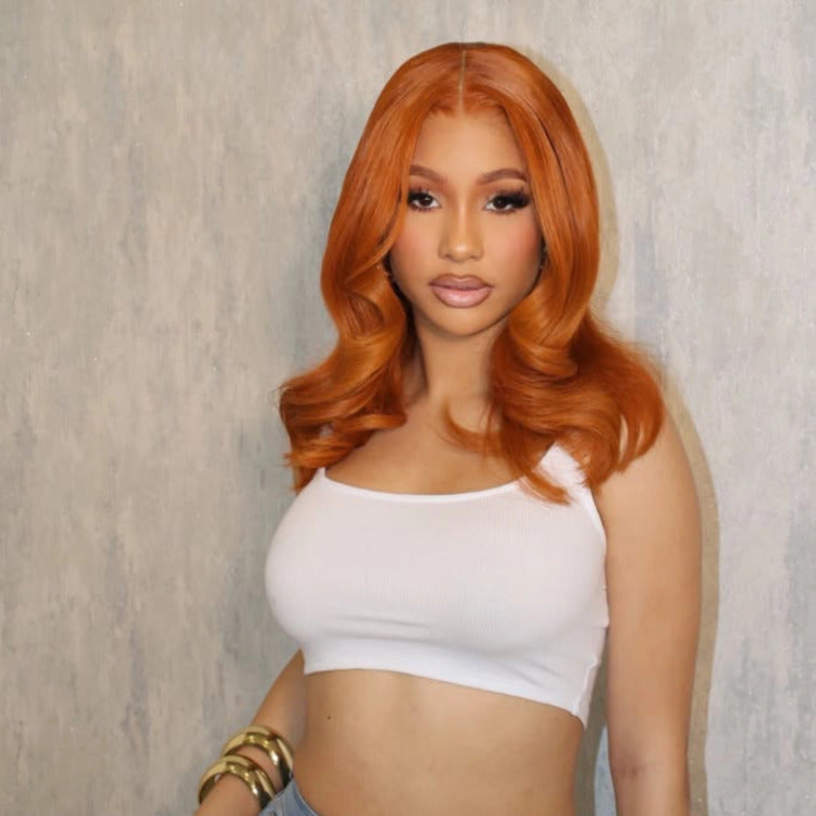 Ginger Orange Color Bob Body Wave Human Hair Wig HD Lace Front Wigs - Rafarada
