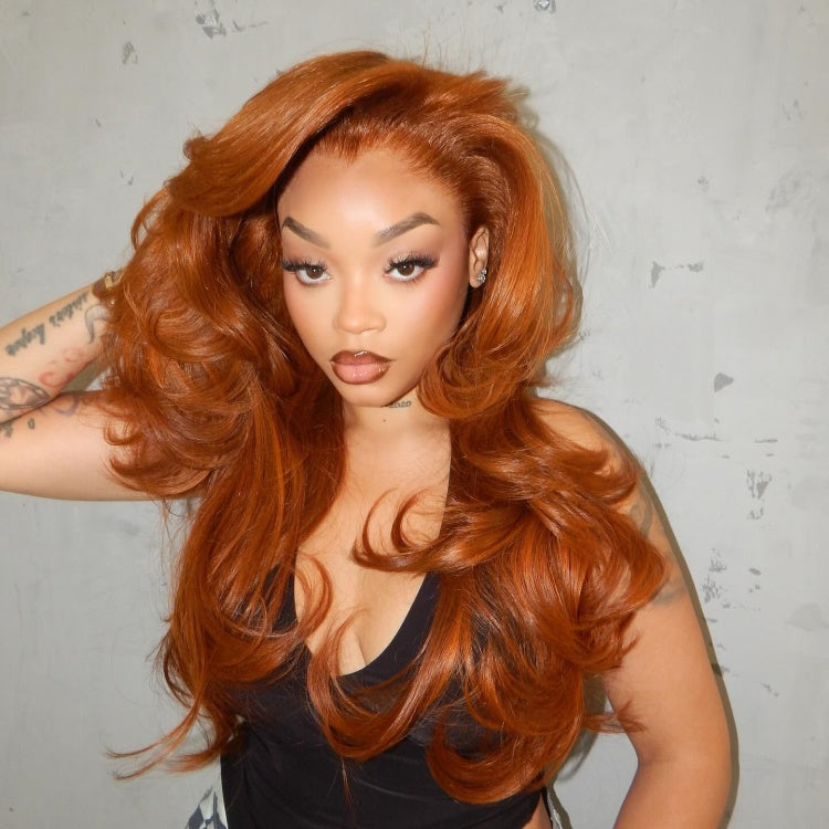 Body Wave Ginger Color Human Hair Wig HD Lace Front Wig With Bangs For Woman- Rafarada