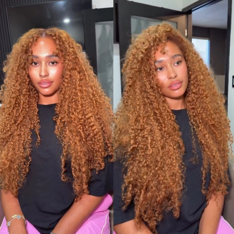 Ginger Color Curly Wave Human Hair Wig HD Lace Front Wig Spiral Curls Human Hair Wig For Woman- Rafarada