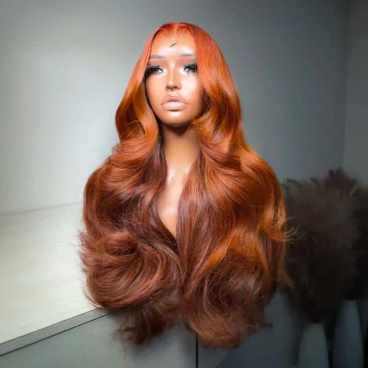 Ginger Color Body Wave Human Hair Wig Ombre Brown Color Lace Front Wig - Rafarada