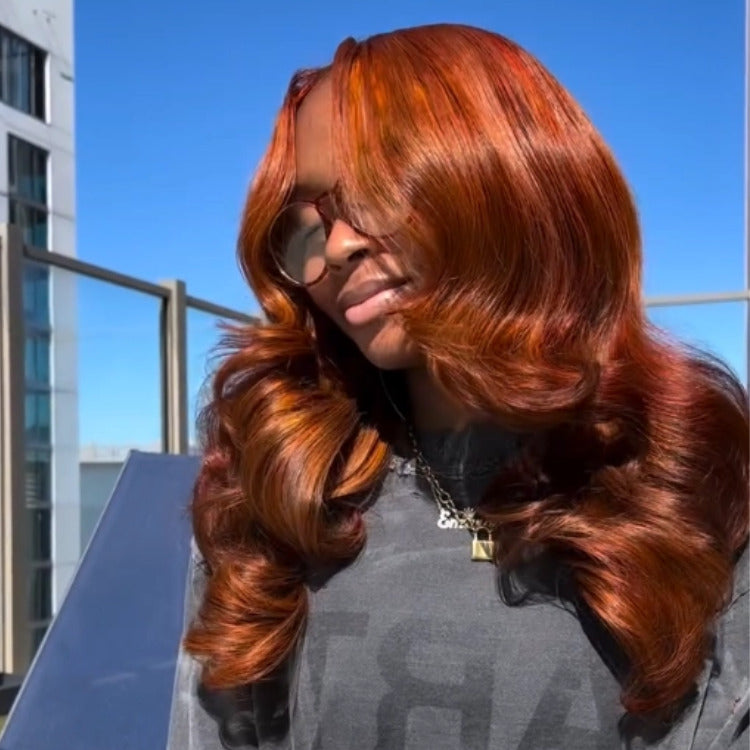 Auburn Copper Color Body Wave Wig Soft Human Hair Wig - Rafarada