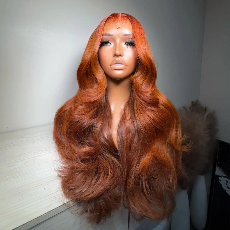 Ginger Color Body Wave Human Hair Wig Ombre Brown Color Lace Front Wig - Rafarada