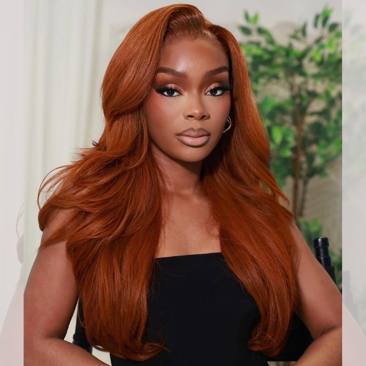 Ginger Color Human Hair Wig Lace Front Layered Hair Cut Body Wave Wig - Rafarada