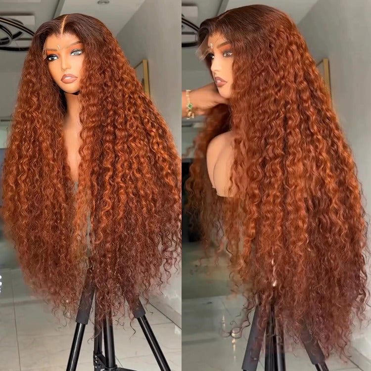 Ombre Dark Brown Ginger Lace Front Wig Water Wave Human Hair Wig - Rafarada