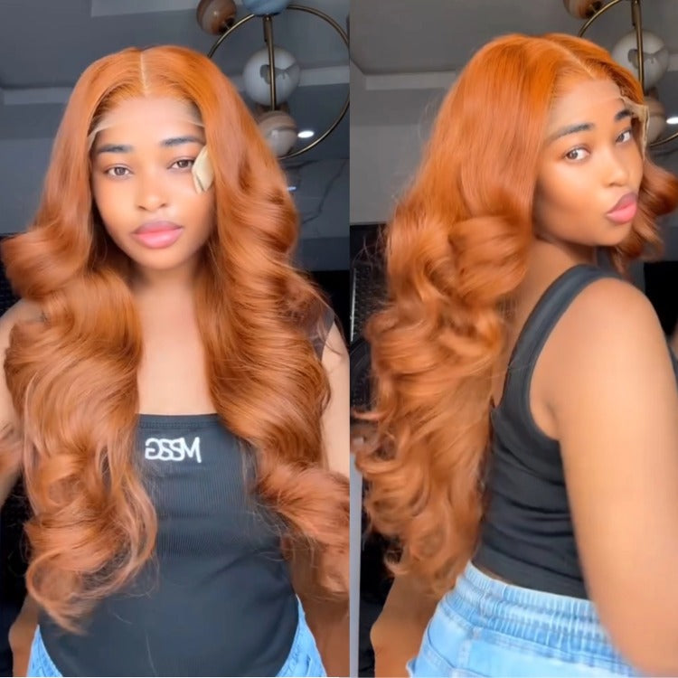 Ginger Color Loose Wave Human Hair Wig HD Lace Front Wig Pre Plucked Wig - Rafarada