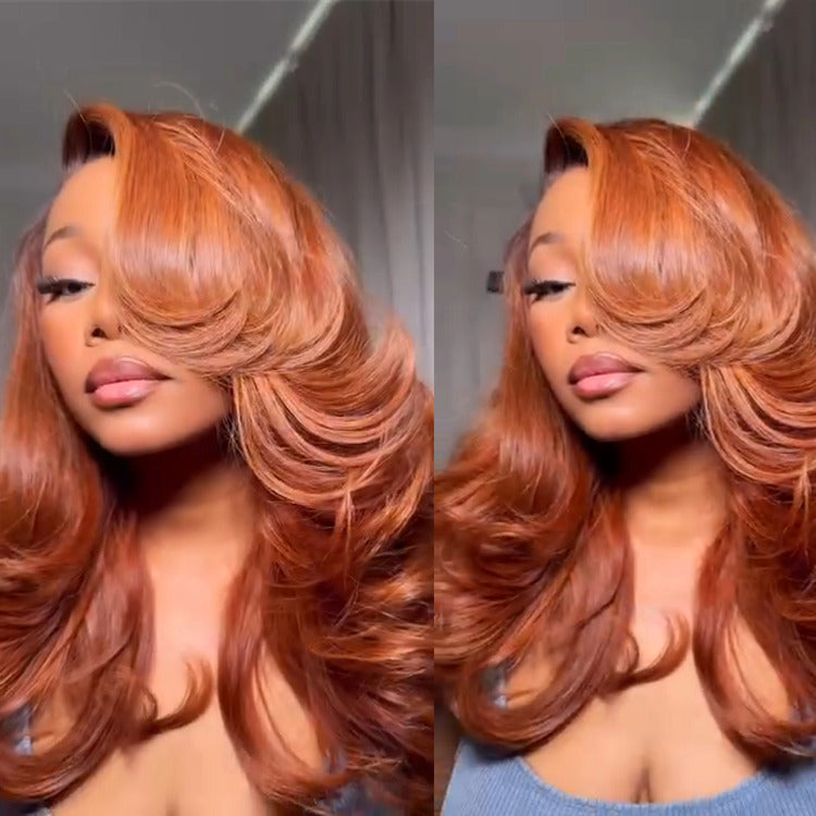 Body Wave Ginger Color Human Hair Wig HD Lace Front Wig With Bangs For Woman- Rafarada