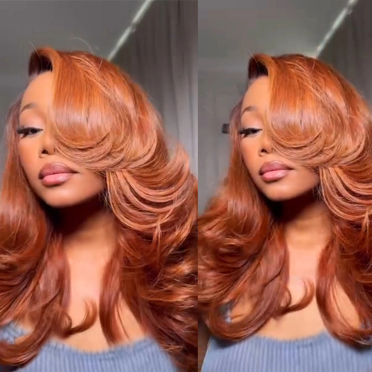 Body Wave Ginger Color Human Hair Wig HD Lace Front Wig With Bangs For Woman- Rafarada