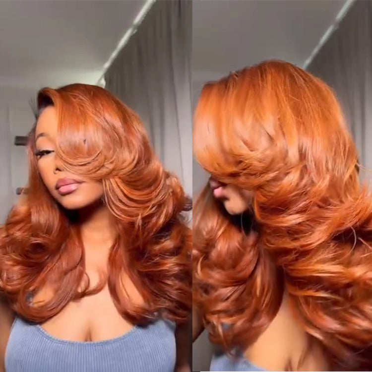 Body Wave Ginger Color Human Hair Wig HD Lace Front Wig With Bangs For Woman- Rafarada