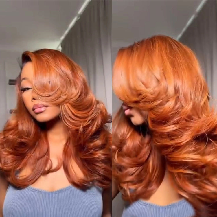 Body Wave Ginger Color Human Hair Wig HD Lace Front Wig With Bangs For Woman- Rafarada