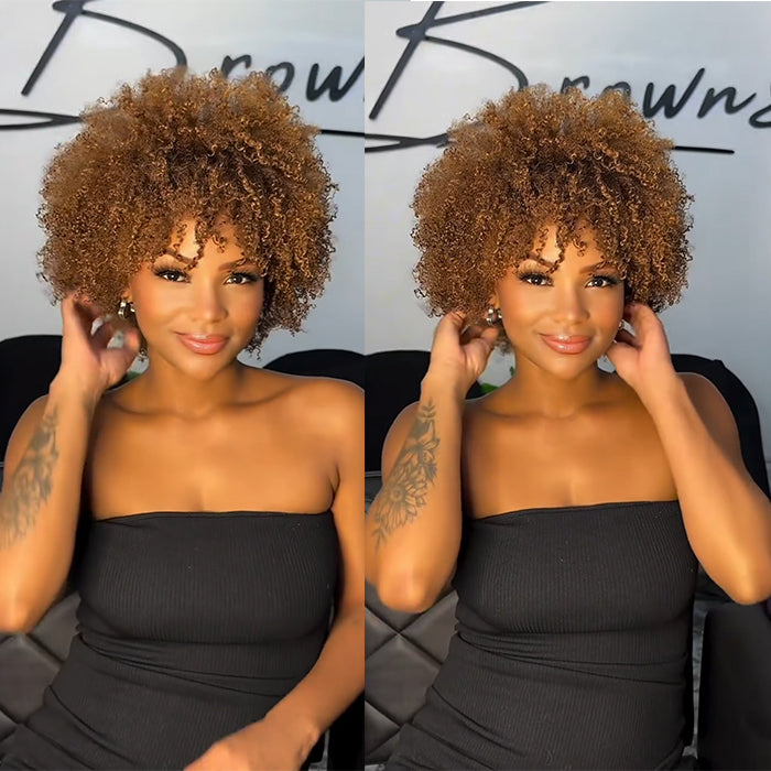 Golden Brown Color 4C Texture Afro Curls Human Hair Wig Glueless HD Lace Front Wig For Women - Rafarada