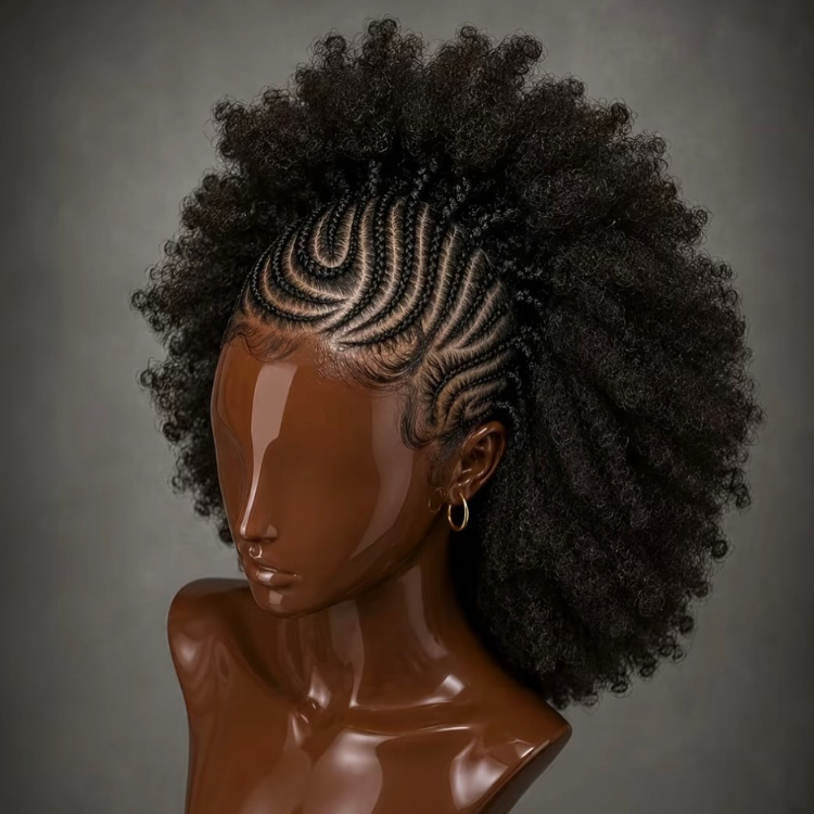 Custom Braided Cornrow Afro Kinky Curly Wigs for Black Women 13x4 Glueless Full Frontal Coily Half Braids Half Up Half Down Wig - Rafarada